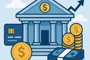 বাংলাদেশ ব্যাংকের ভবন সামনে, সামনে একটি ব্যক্তির হাতে সঞ্চয়ের টাকা তুলে নেওয়ার ছবি — আমানতকারীদের নিরাপত্তা ও ফেরতের ধারণা প্রতীকীভাবে