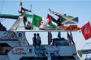 সমুদ্রকে বেষ্টনাকারী যুদ্ধজাহাজ ও উত্তেজনায় জাহাজে থাকা স্বেচ্ছাসেবকরা